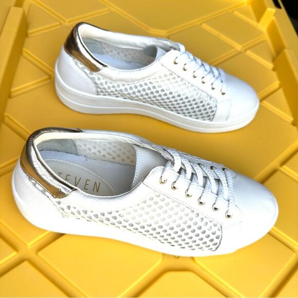Steven Natural Comfort Napaw Women White Sneakers Sz 8 Leather & Mesh Athleisure - Picture 1 of 14